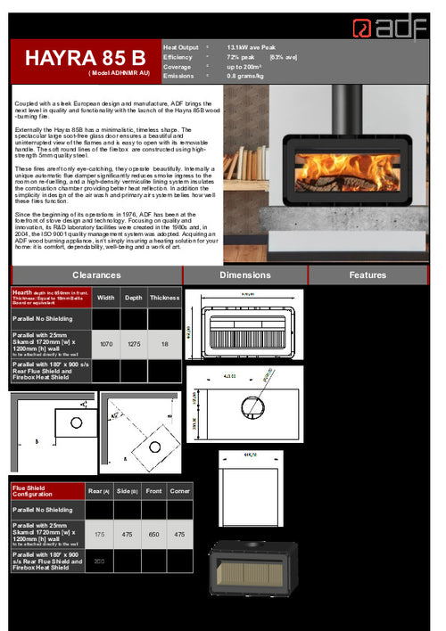 ADF Hayra 85VB Freestanding Wood Fire BODY only