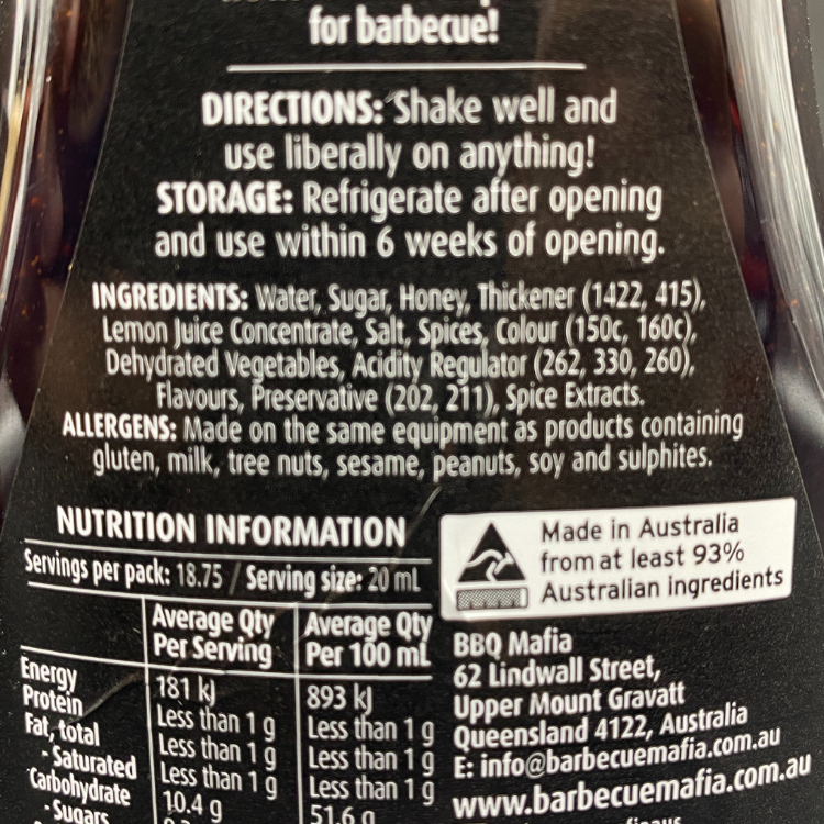 BBQ MAFIA Mobster Sauce 375ml Squeeze Bottle