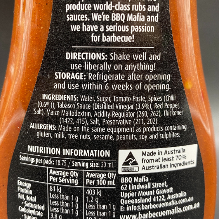 BBQ MAFIA The Capo Hot Sauce 375ml Squeeze Bottle