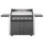 Beefeater 1600 Series Dark 5 Burner BBQ & Trolley w/ Side Burner, Cast Iron Burners & Grills