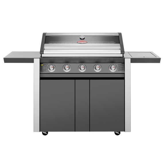 Beefeater 1600 Series Dark 5 Burner BBQ & Trolley w/ Side Burner, Cast Iron Burners & Grills