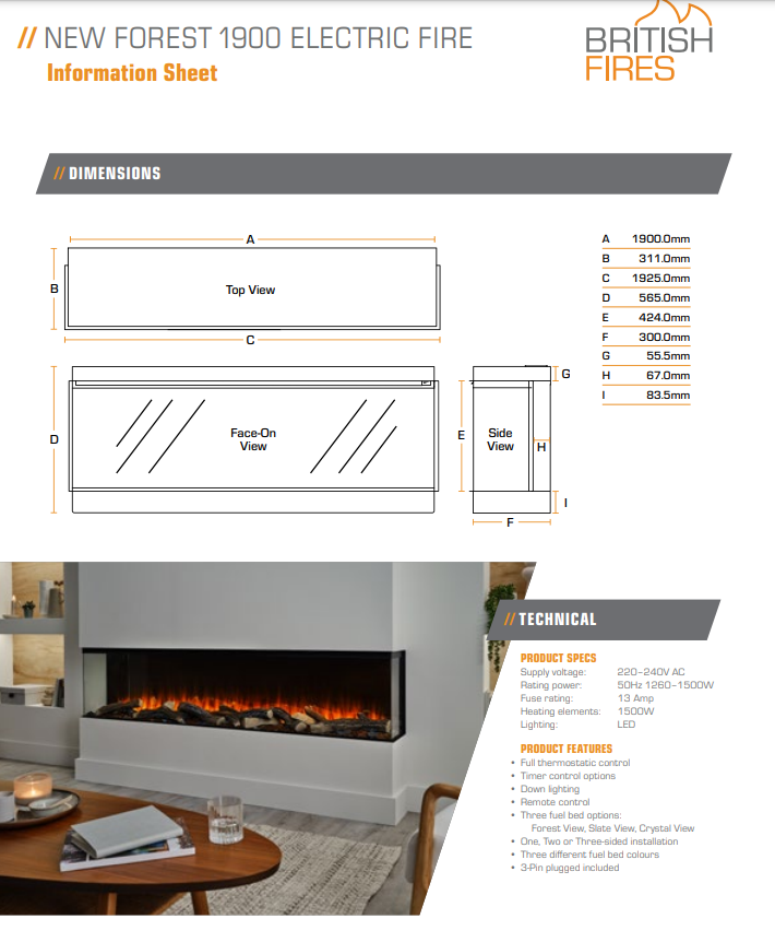British Fires New Forest 1900 Electric Fireplace