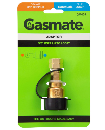 GASMATE ADAPTOR 3/8" BSPP LH to LCC27