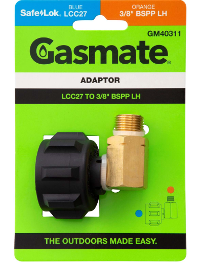 GASMATE ADAPTOR 90DEG LCC27 to 3/8" BSPP-LH