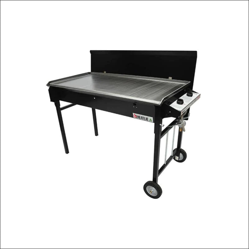 Heatlie 1150 Black BBQ w M/S 5mm Plate, M/S Burners, LPG, Mobile w Lid