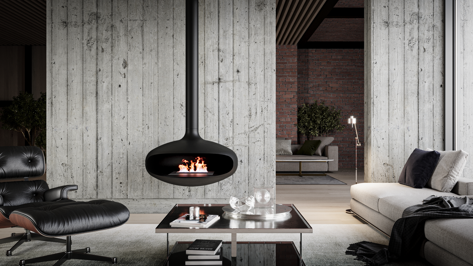 Iconic 900 Hanging Ethanol Fireplace - Matt Black
