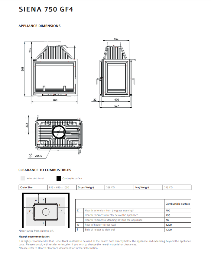 PAD - Siena Seven Fifty G4 Freestanding Wood Fireplace