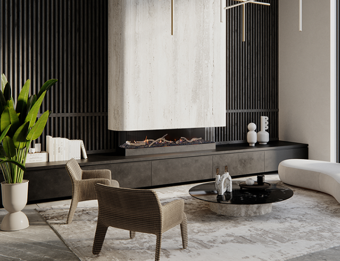 Real Flame Nuvo 1800 NG/LPG Fire w Robax Magic Black Glass Finish