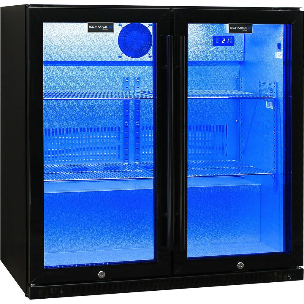 Schmick Black Bar Fridge 2 Door With Heated Glass And Triple Glazing Model Sk190-b