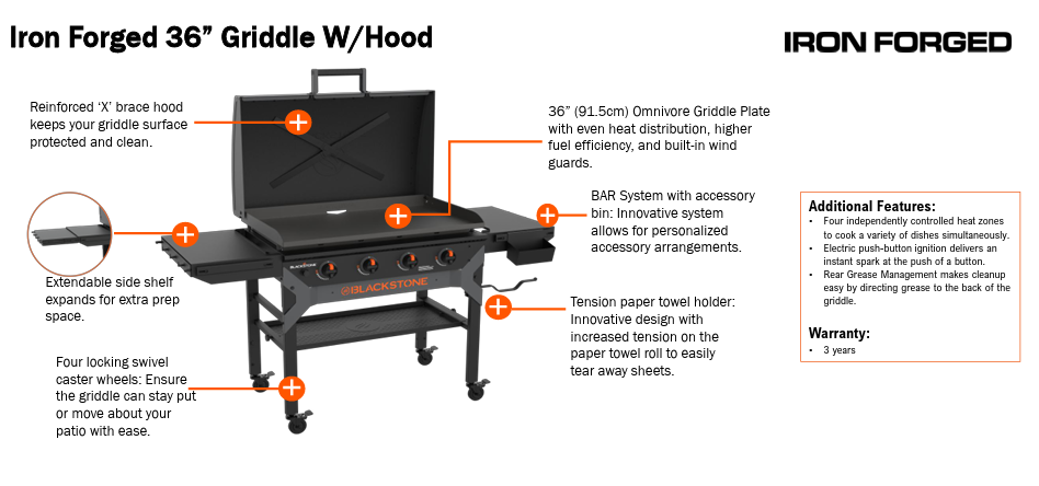 Blackstone Iron Forged 28 Griddle Cooking Station W/Hood